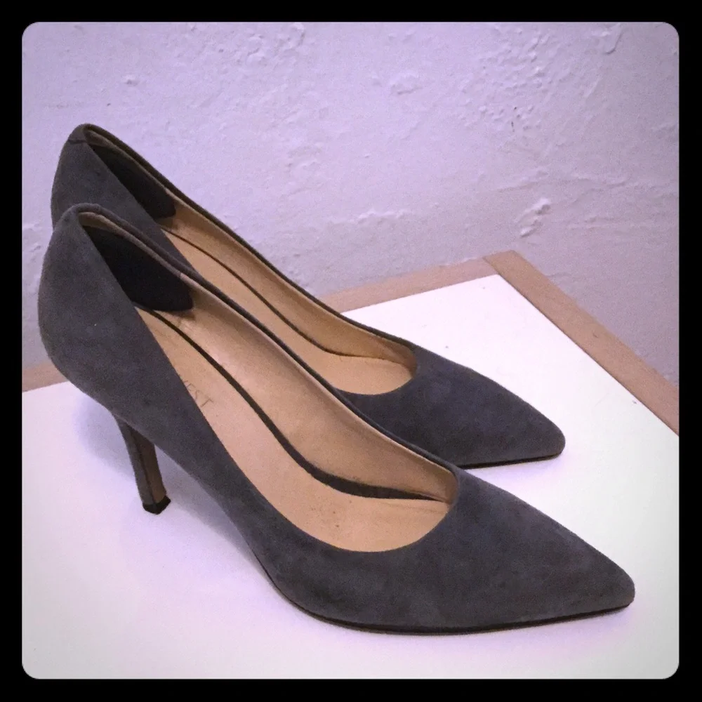 Gray Nine West Flax Suede Heels